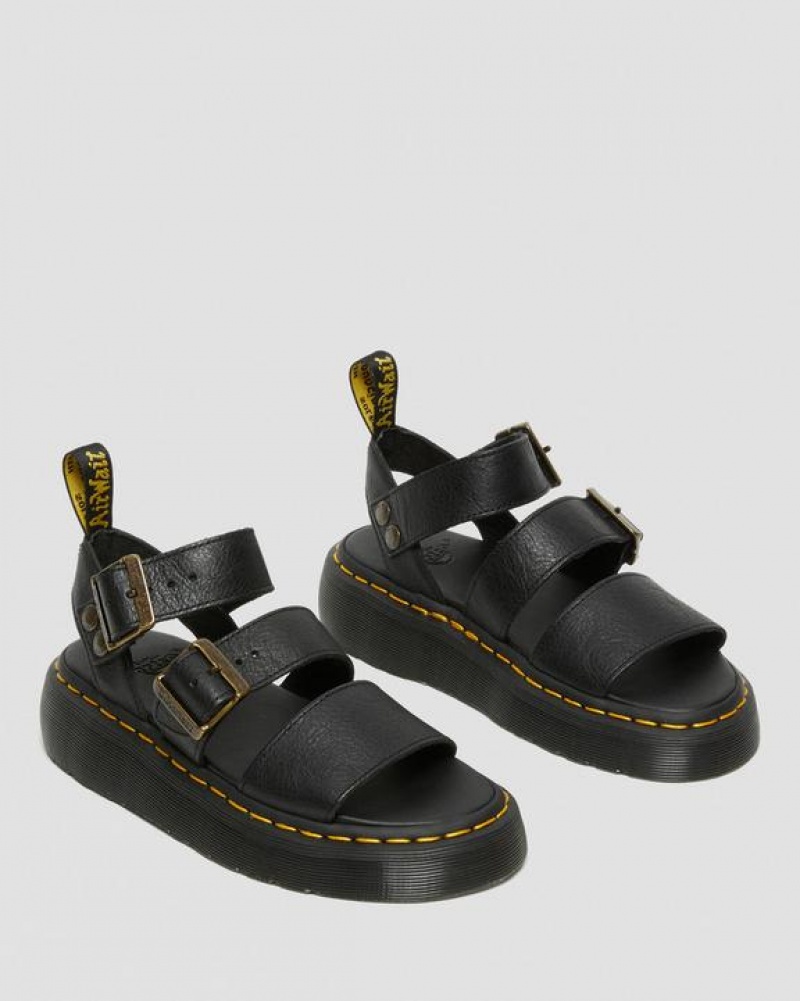 Women's Dr Martens Gryphon Pisa Leather Platform Sandals Black | Australia_Dr54618