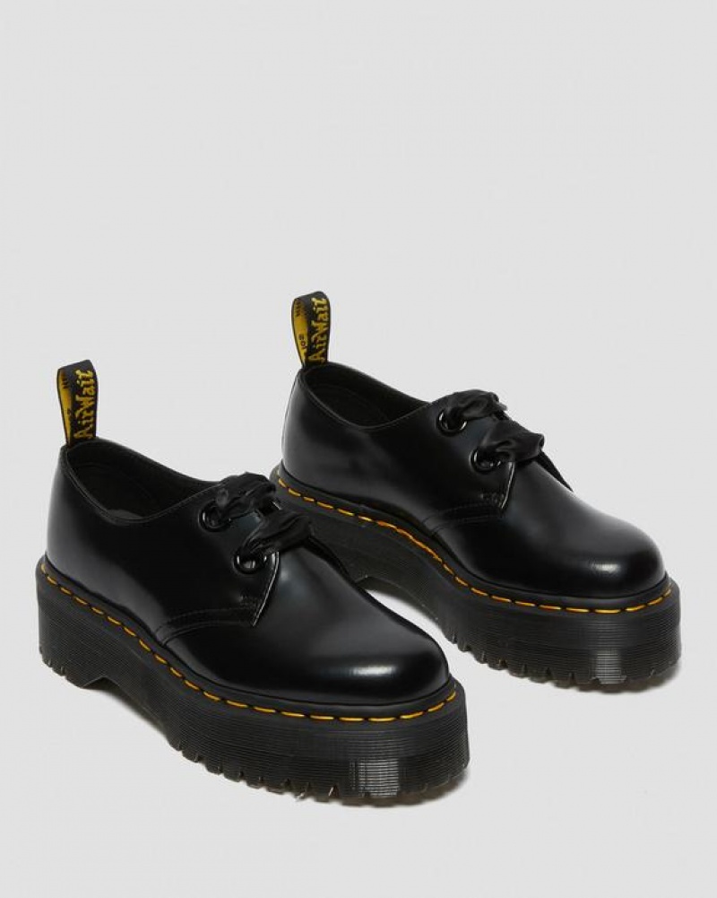 Women's Dr Martens Holly Women's Leather Platform Shoes Black | Australia_Dr36025