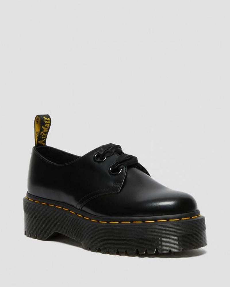 Women\'s Dr Martens Holly Women's Leather Platform Shoes Black | Australia_Dr36025