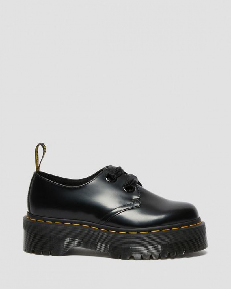 Women's Dr Martens Holly Women's Leather Platform Shoes Black | Australia_Dr12097