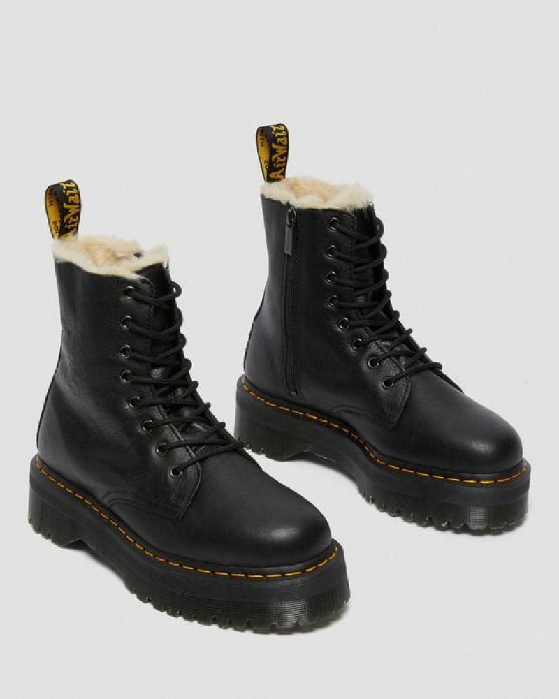 Women's Dr Martens Jadon Boot Leather Faux Fur Lined Platform Shoes Black | Australia_Dr94825