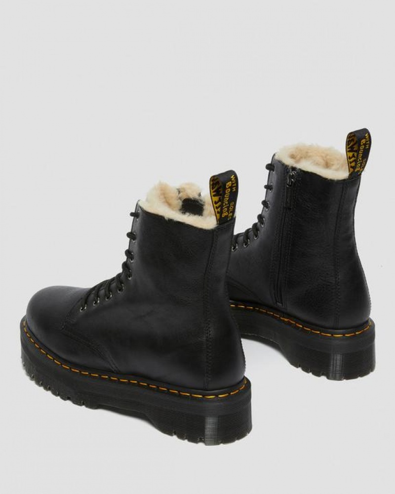 Women's Dr Martens Jadon Boot Leather Faux Fur Lined Platform Shoes Black | Australia_Dr94825