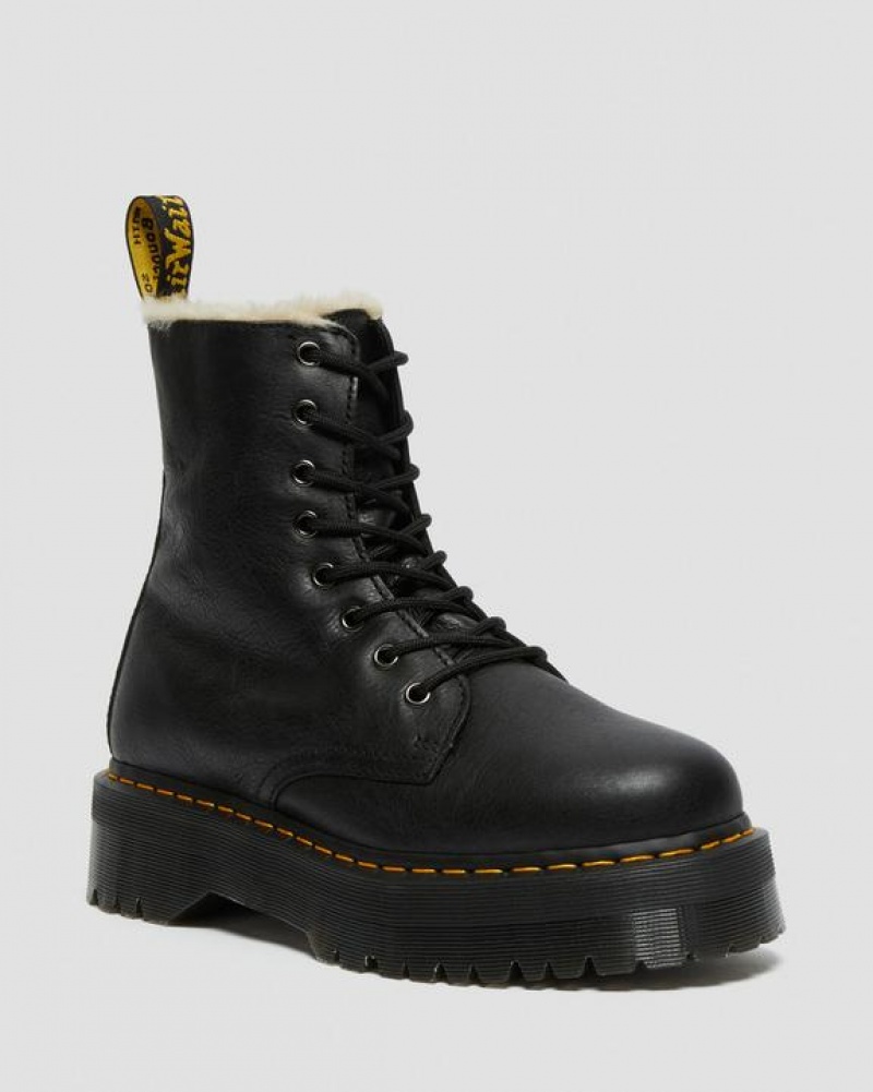 Women\'s Dr Martens Jadon Boot Leather Faux Fur Lined Platform Shoes Black | Australia_Dr94825