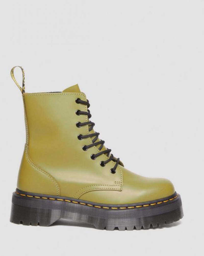 Women's Dr Martens Jadon Boot Smooth Leather Platforms Boots Olive | Australia_Dr92153