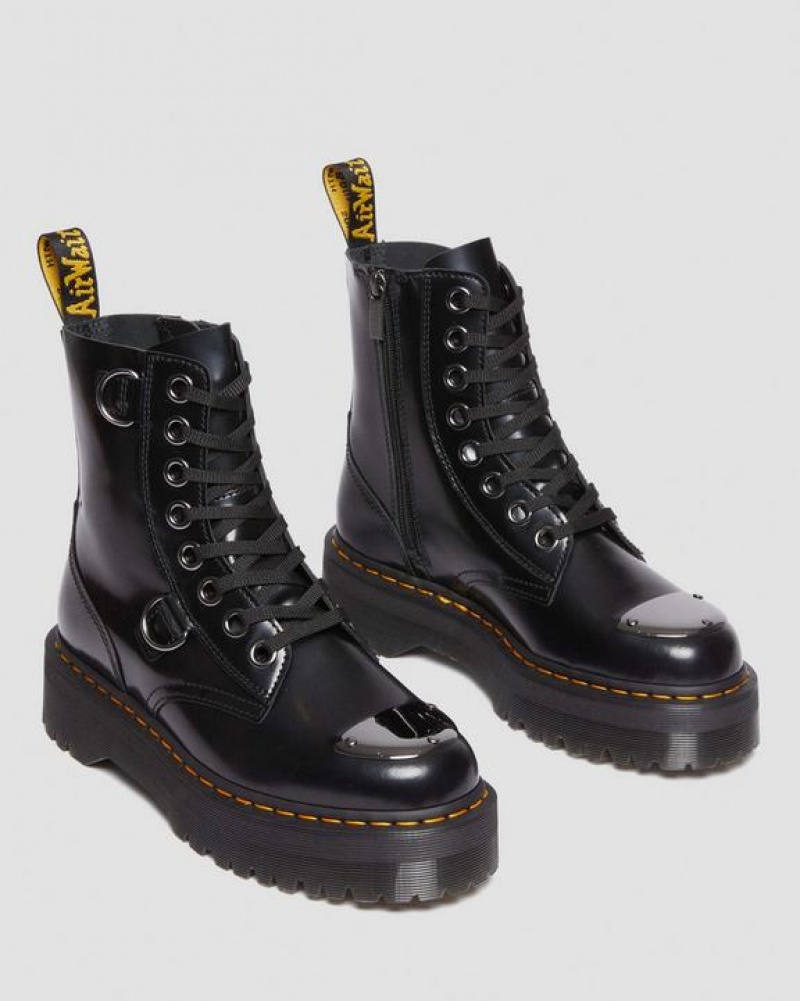 Women's Dr Martens Jadon Boot Toe Guard Leather Platforms Boots Black | Australia_Dr26035