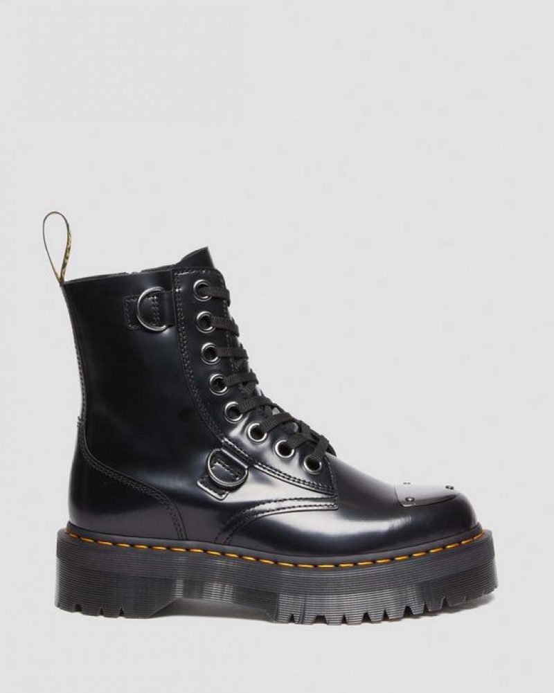 Women's Dr Martens Jadon Boot Toe Guard Leather Platforms Boots Black | Australia_Dr26035