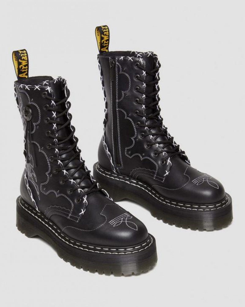 Women's Dr Martens Jadon Hi Boot Gothic Americana Leather Platforms Boots Black | Australia_Dr73163