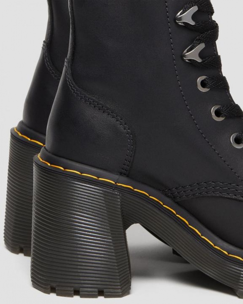 Women's Dr Martens Jesy Sendal Leather Lace Up Flared Heel Boots Black | Australia_Dr51169