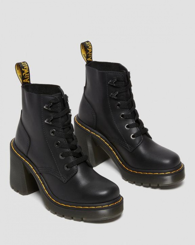 Women's Dr Martens Jesy Sendal Leather Lace Up Flared Heel Boots Black | Australia_Dr51169