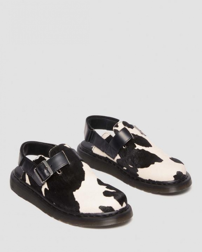 Women's Dr Martens Jorge II Hair-on Animal Print Slingback Mules Shoes Black / White | Australia_Dr53676