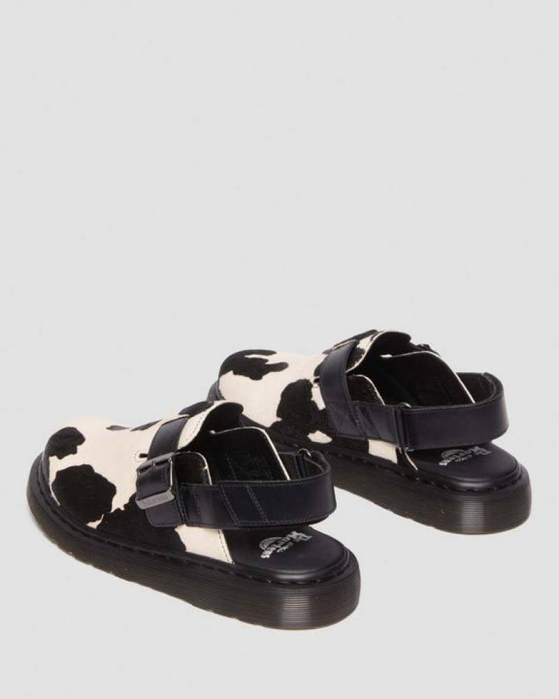 Women's Dr Martens Jorge II Hair-on Animal Print Slingback Sandals Black / White | Australia_Dr65391