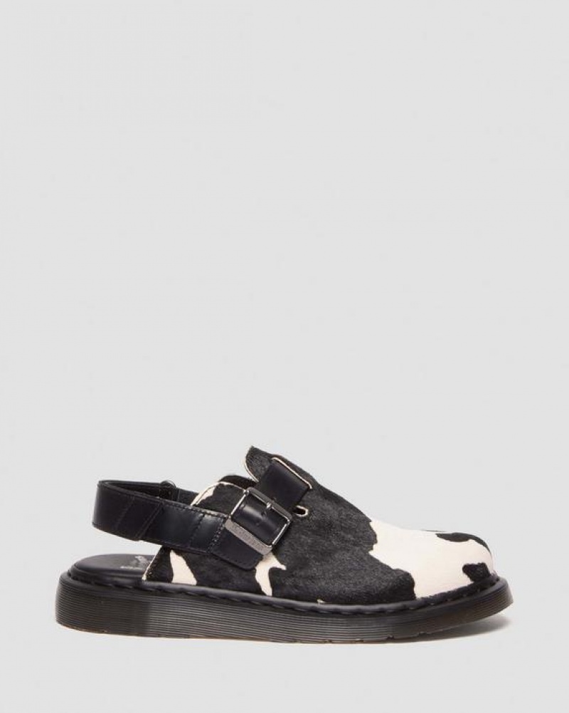 Women's Dr Martens Jorge II Hair-on Animal Print Slingback Sandals Black / White | Australia_Dr65391