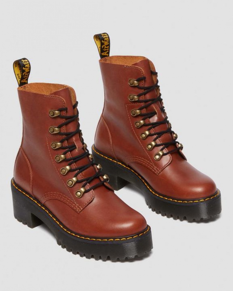 Women's Dr Martens Leona Women's Farrier Leather Heeled Boots Brown | Australia_Dr27190