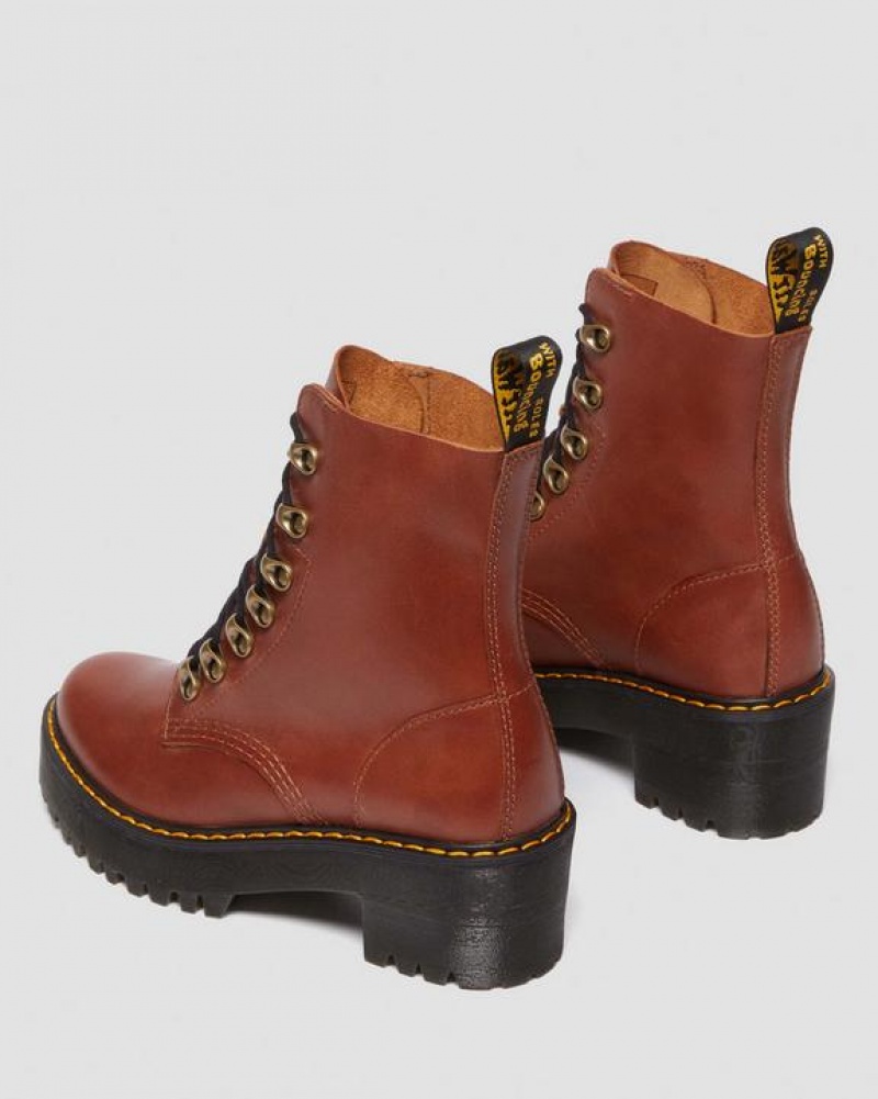 Women's Dr Martens Leona Women's Farrier Leather Heeled Boots Brown | Australia_Dr27190