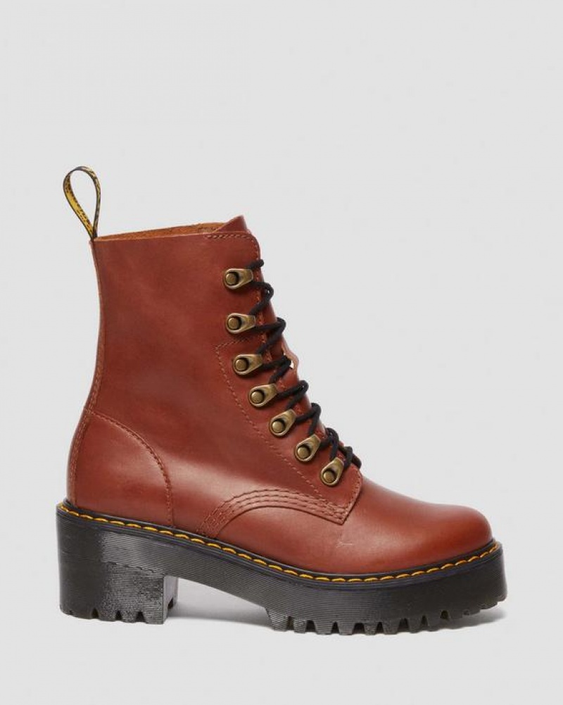 Women's Dr Martens Leona Women's Farrier Leather Heeled Boots Brown | Australia_Dr27190