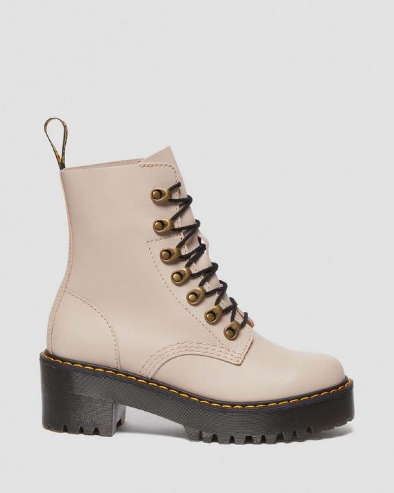 Women's Dr Martens Leona Women's Sendal Leather Heeled Boots Grey Brown | Australia_Dr67342