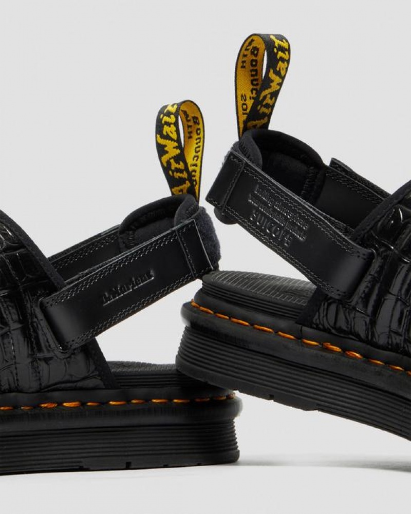 Women's Dr Martens Mura Suicoke Croco Leather Sandals Black | Australia_Dr71133