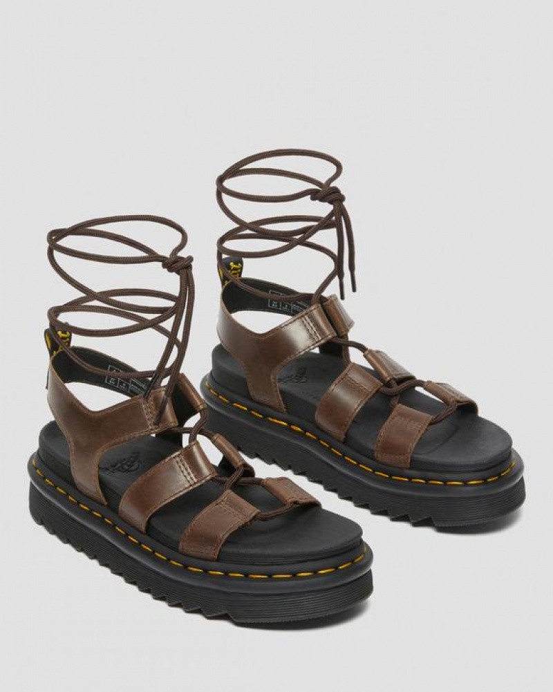 Women's Dr Martens Nartilla Illusion Leather Gladiator Sandals Dark Brown | Australia_Dr24390