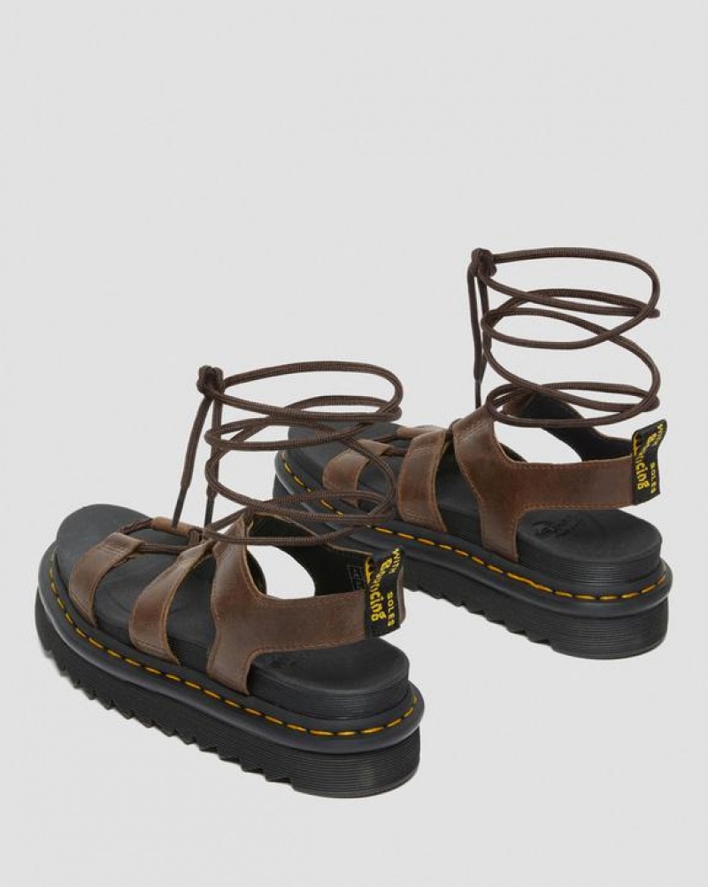 Women's Dr Martens Nartilla Illusion Leather Gladiator Sandals Dark Brown | Australia_Dr24390