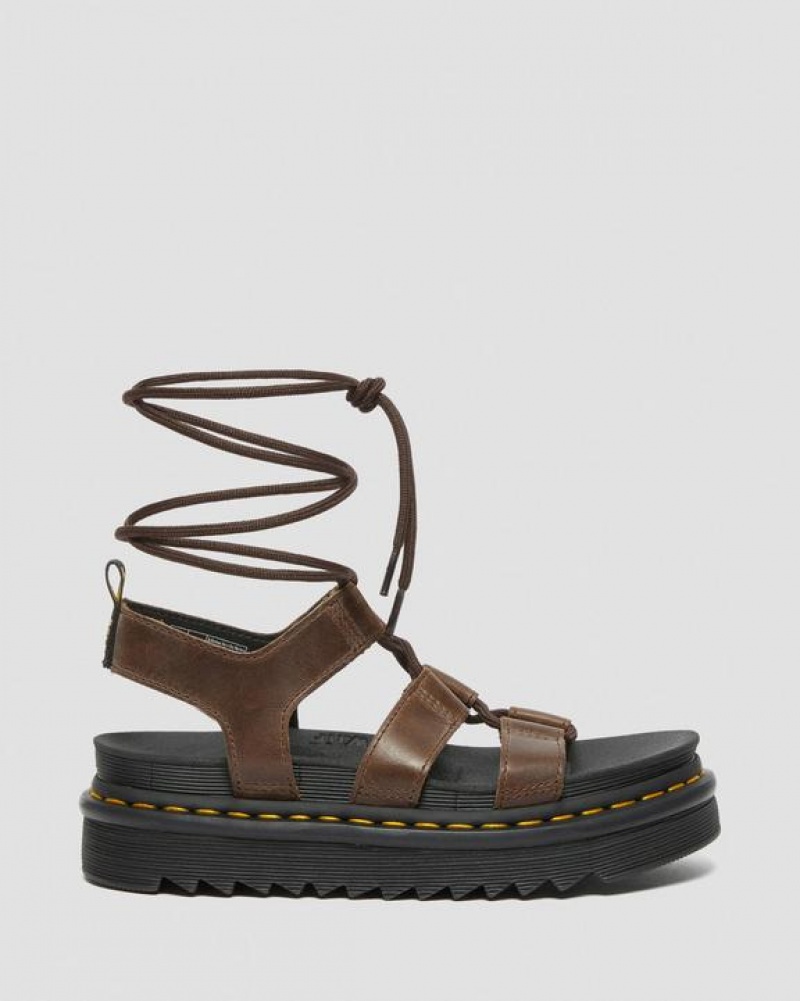 Women's Dr Martens Nartilla Illusion Leather Gladiator Sandals Dark Brown | Australia_Dr24390