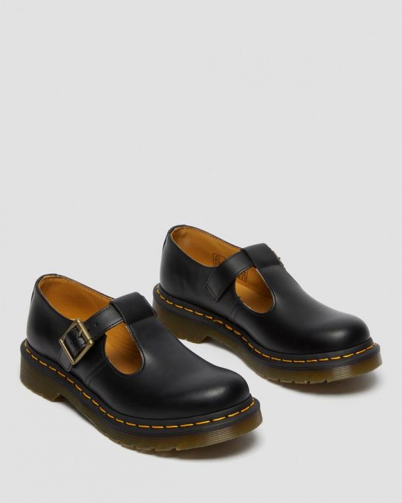 Women's Dr Martens Polley Smooth Leather Mary Janes Shoes Black | Australia_Dr88831