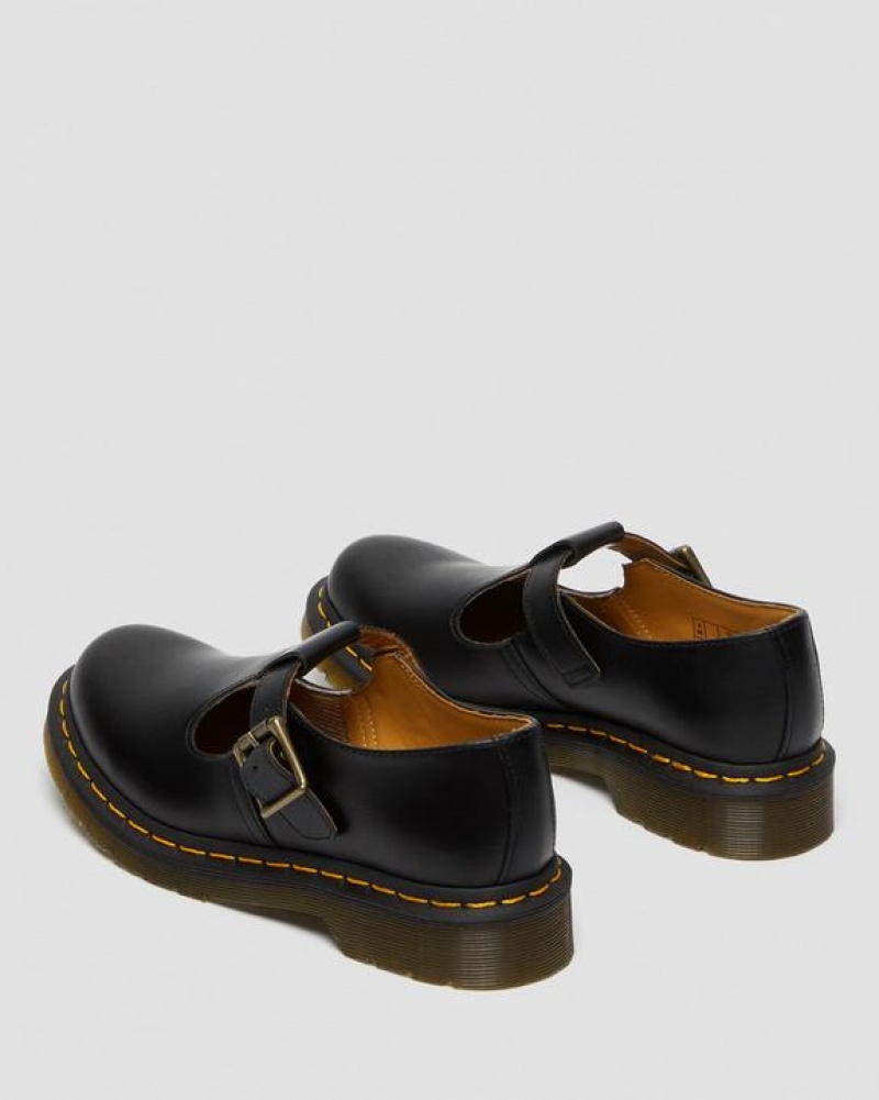 Women's Dr Martens Polley Smooth Leather Mary Janes Shoes Black | Australia_Dr88831