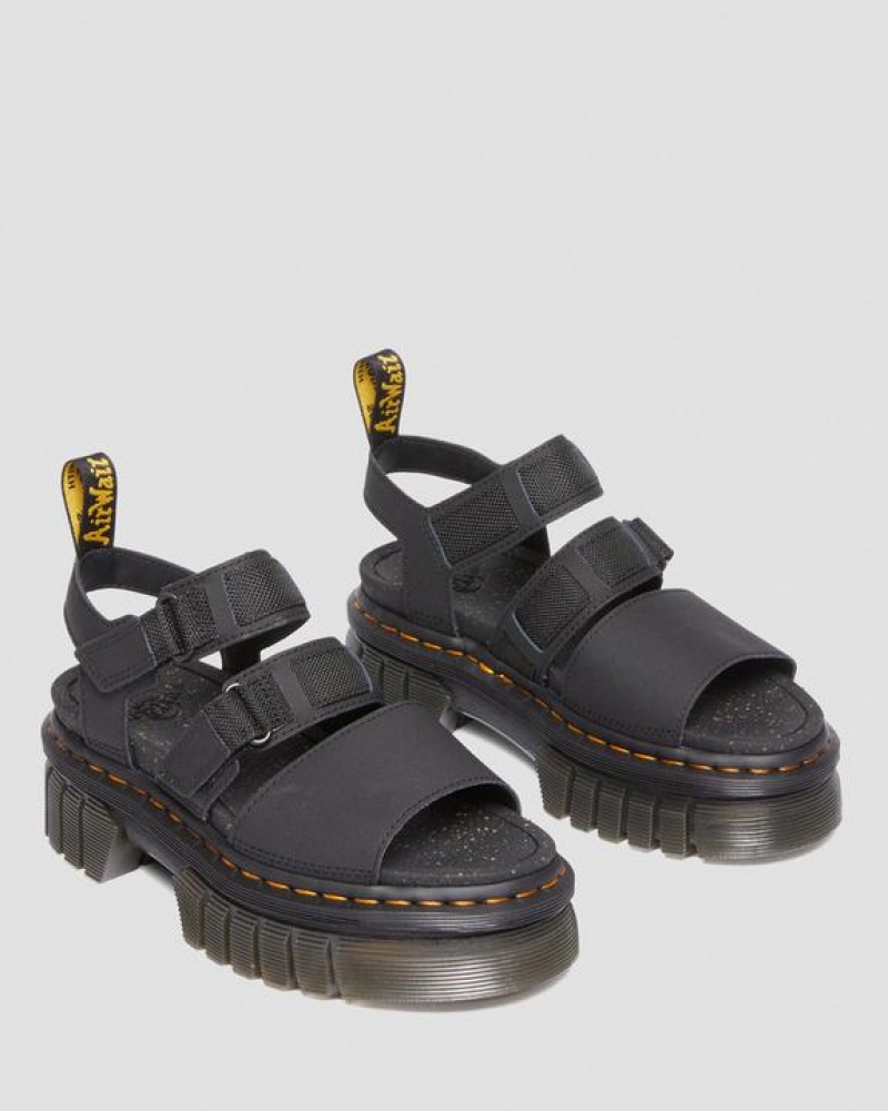 Women's Dr Martens Ricki Leather 3-Strap Platform Sandals Black | Australia_Dr93480