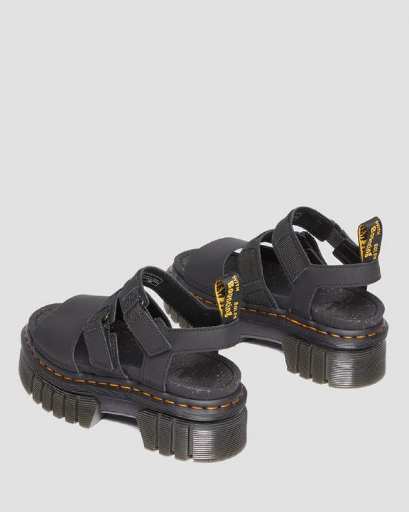 Women's Dr Martens Ricki Leather 3-Strap Platform Sandals Black | Australia_Dr93480