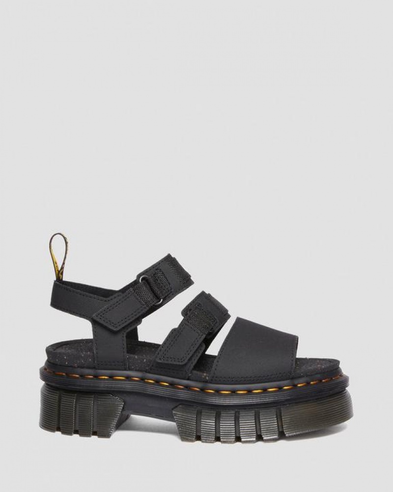 Women's Dr Martens Ricki Leather 3-Strap Platform Sandals Black | Australia_Dr93480