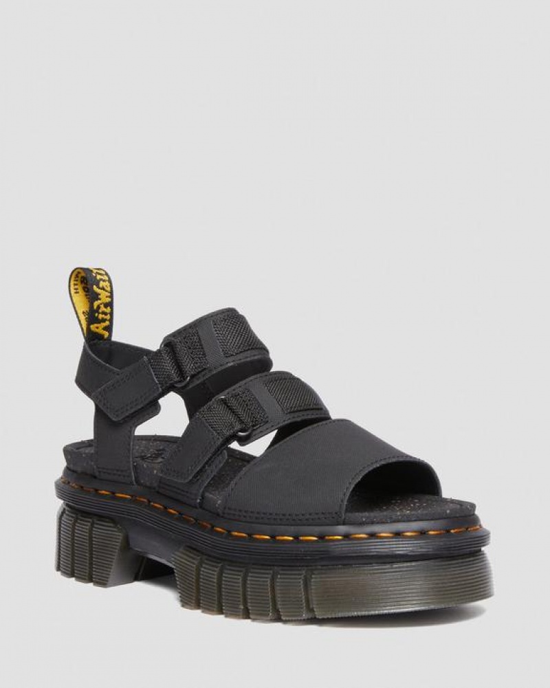 Women\'s Dr Martens Ricki Leather 3-Strap Platform Sandals Black | Australia_Dr93480