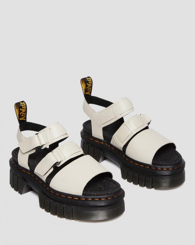 Women's Dr Martens Ricki Nappa Lux Leather 3-Strap Platform Sandals Grey | Australia_Dr89178