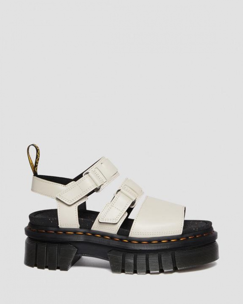 Women's Dr Martens Ricki Nappa Lux Leather 3-Strap Platform Sandals Grey | Australia_Dr89178