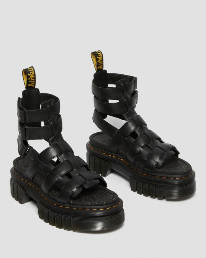 Women's Dr Martens Ricki Nappa Lux Leather Gladiator Platform Shoes Black | Australia_Dr24479