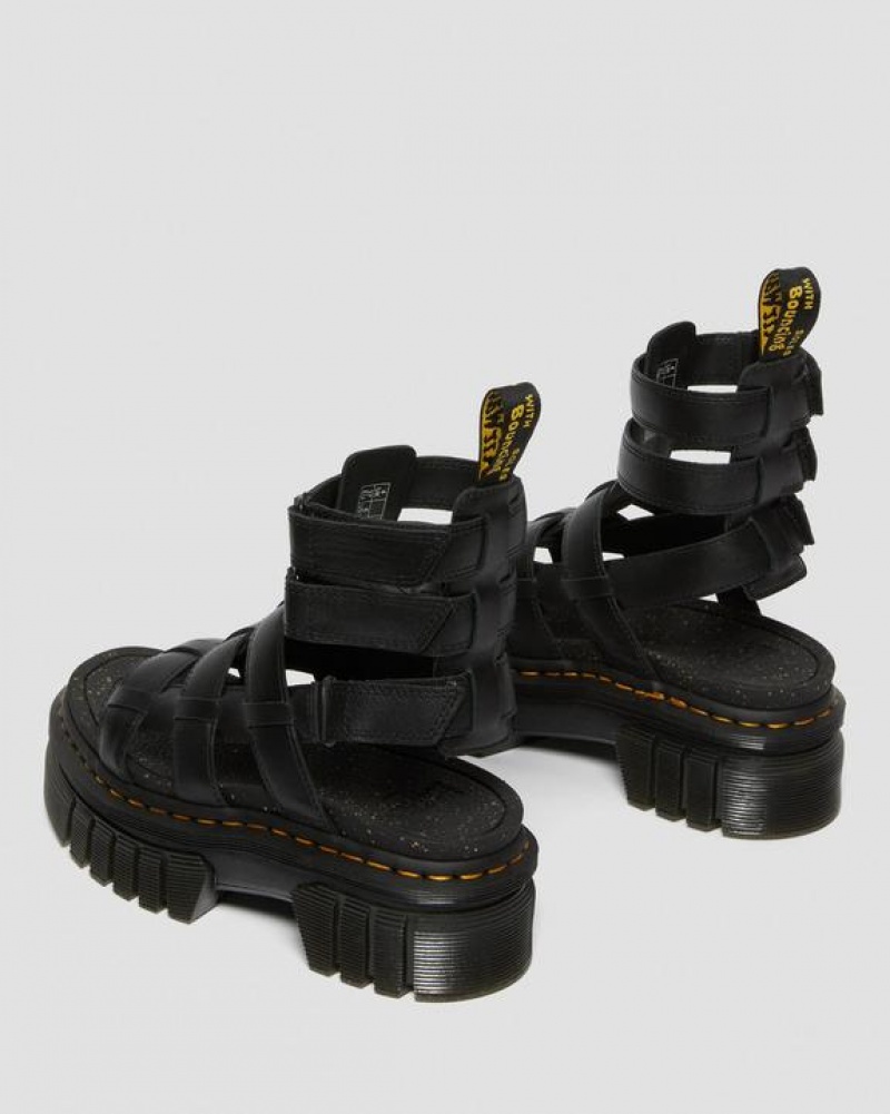 Women's Dr Martens Ricki Nappa Lux Leather Gladiator Platform Shoes Black | Australia_Dr24479