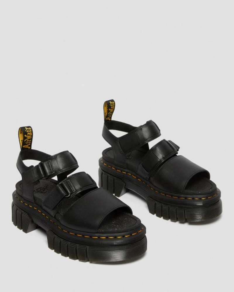 Women's Dr Martens Ricki Nappa Lux Leather 3-Strap Platform Shoes Black | Australia_Dr15711