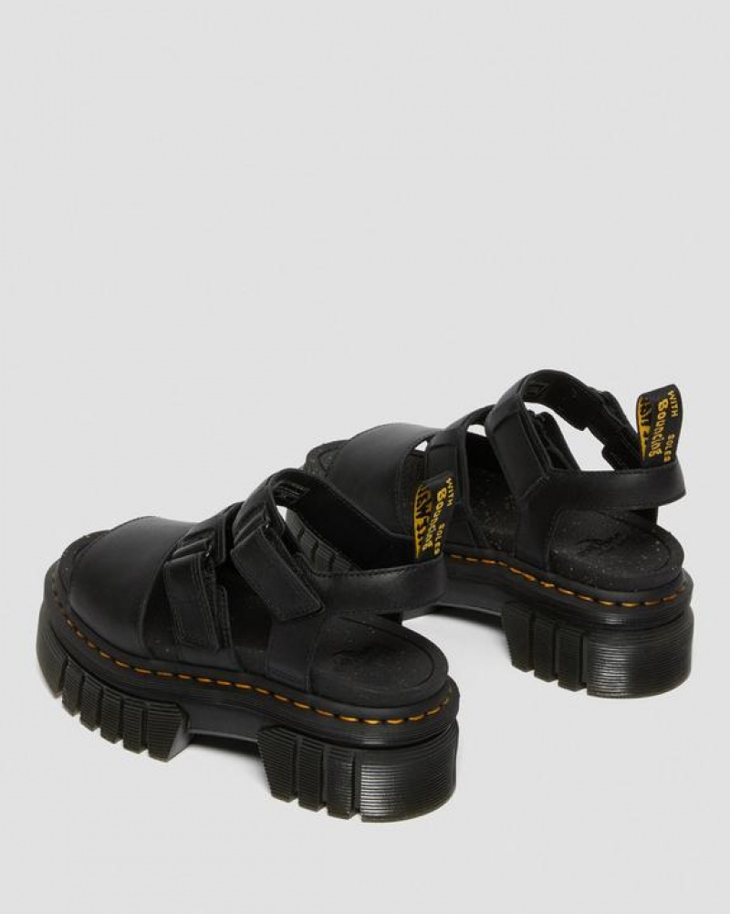 Women's Dr Martens Ricki Nappa Lux Leather 3-Strap Platform Shoes Black | Australia_Dr15711