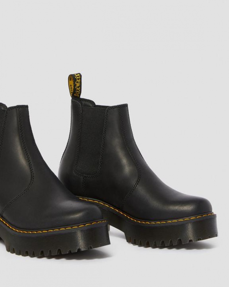 Women's Dr Martens Rometty Wyoming Leather Platform Chelsea Boots Black | Australia_Dr59281