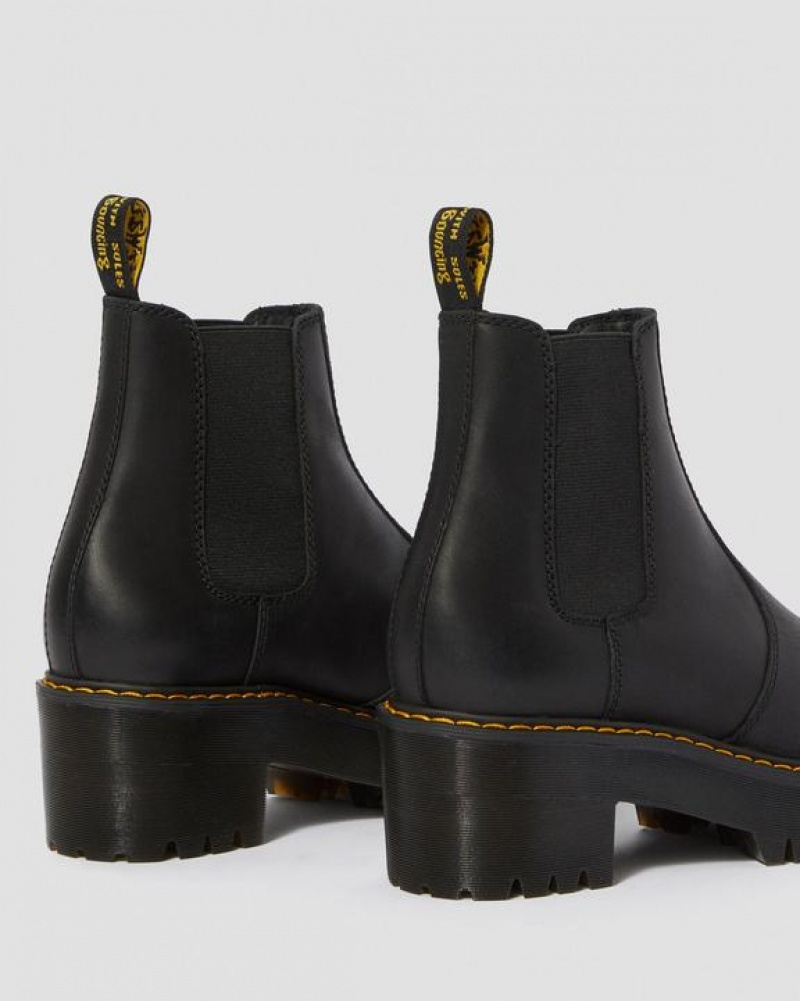 Women's Dr Martens Rometty Wyoming Leather Platform Chelsea Boots Black | Australia_Dr59281