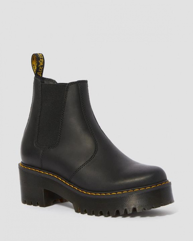 Women\'s Dr Martens Rometty Wyoming Leather Platform Chelsea Boots Black | Australia_Dr59281