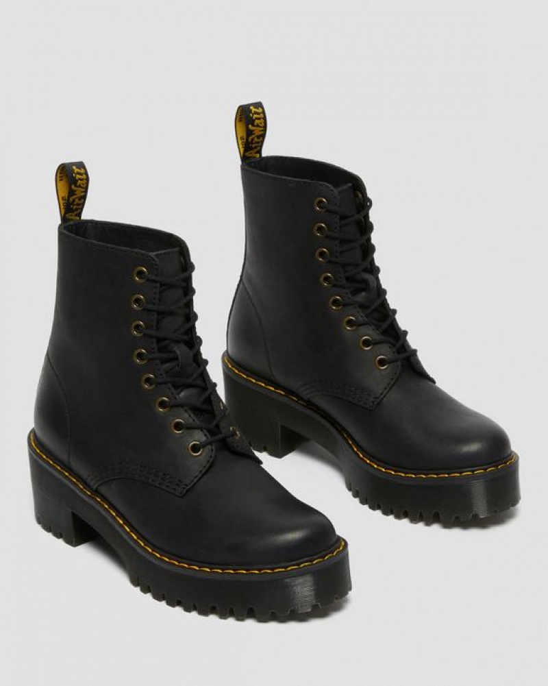 Women's Dr Martens Shriver Hi Women's Wyoming Leather Heeled Boots Black | Australia_Dr78675