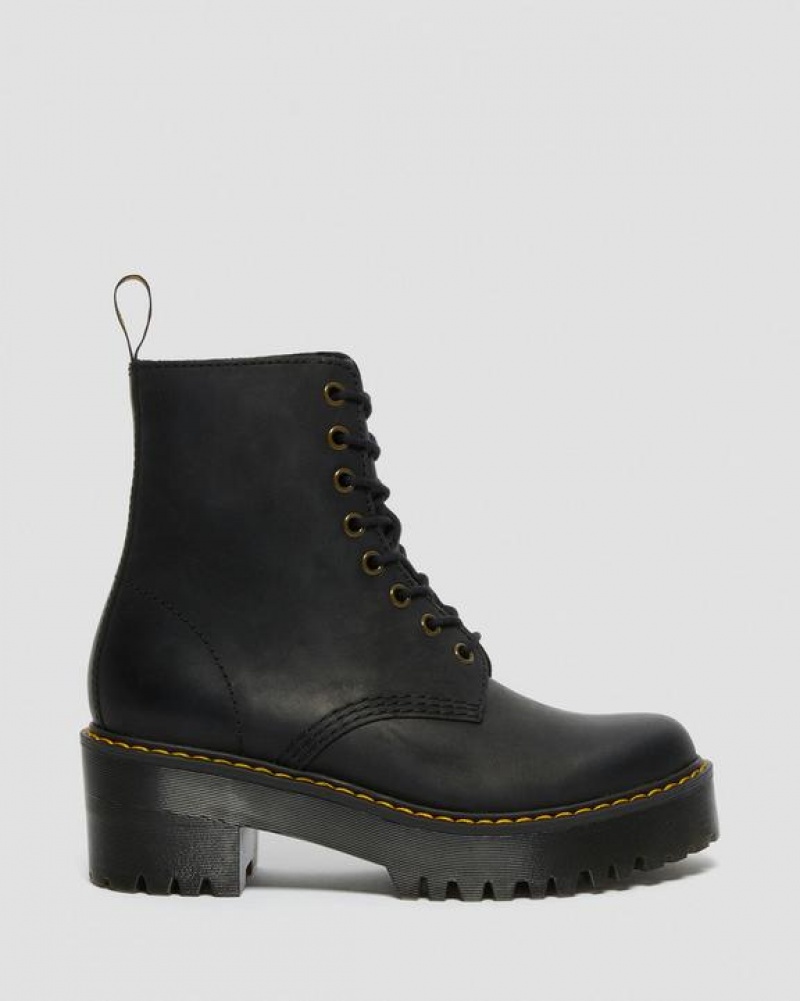 Women's Dr Martens Shriver Hi Women's Wyoming Leather Heeled Boots Black | Australia_Dr78675