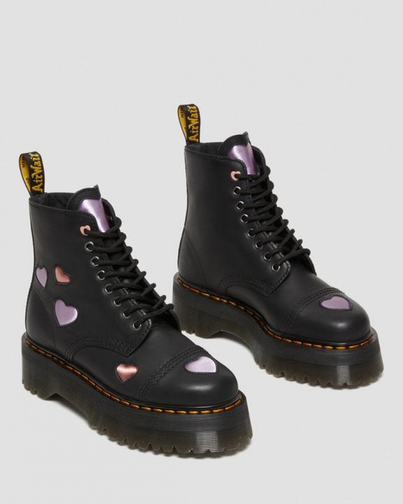 Women's Dr Martens Sinclair Leather Heart Platform Boots Black | Australia_Dr62872