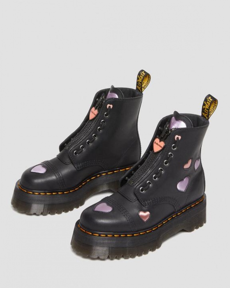 Women's Dr Martens Sinclair Leather Heart Platform Boots Black | Australia_Dr62872