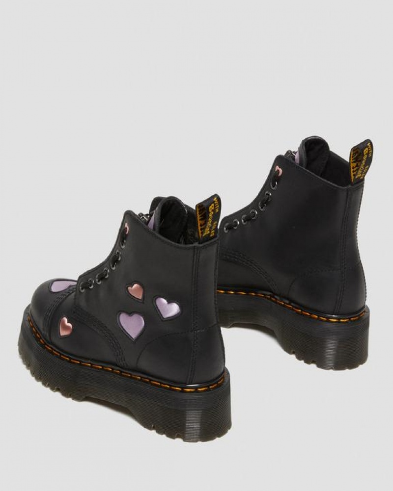 Women's Dr Martens Sinclair Leather Heart Platform Boots Black | Australia_Dr62872