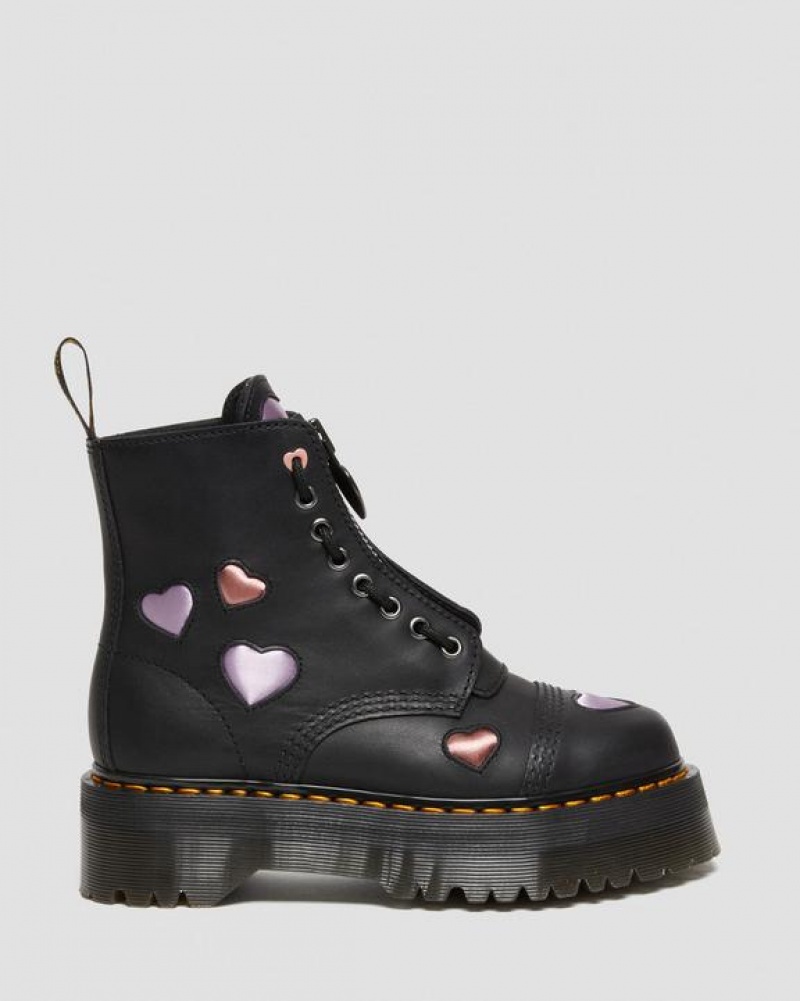 Women's Dr Martens Sinclair Leather Heart Platform Boots Black | Australia_Dr62872