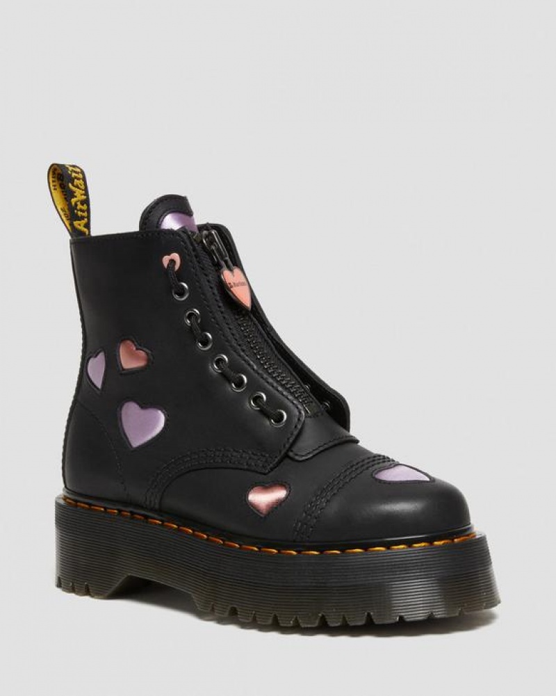 Women\'s Dr Martens Sinclair Leather Heart Platform Boots Black | Australia_Dr62872