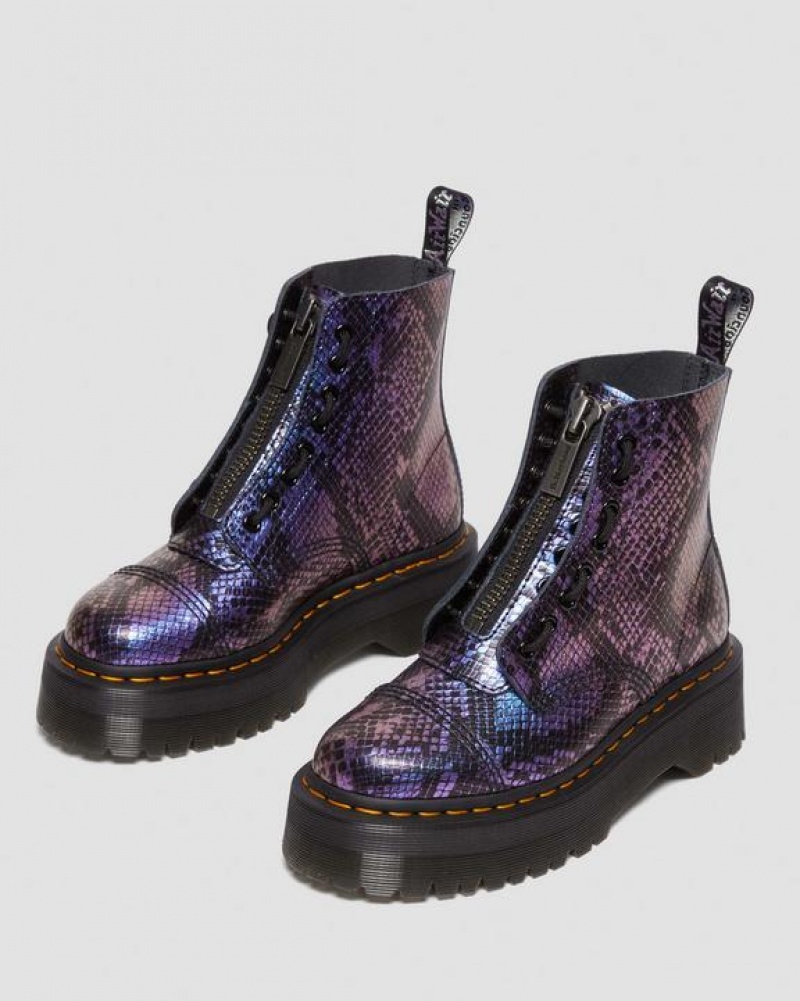 Women's Dr Martens Sinclair Snake Print Emboss Leather Platform Boots Black / Multicolor | Australia_Dr61242