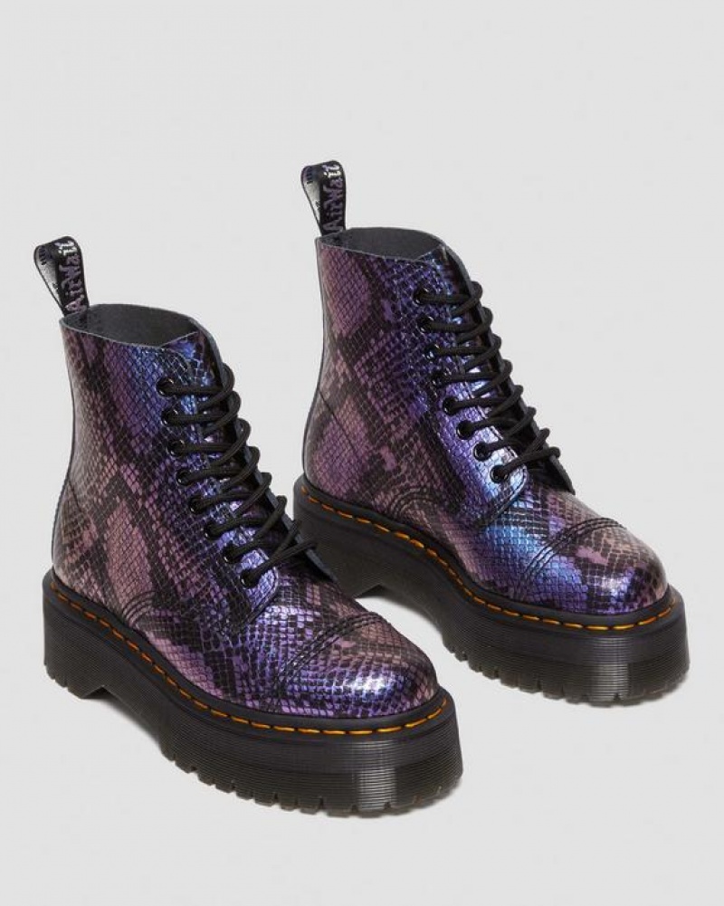 Women's Dr Martens Sinclair Snake Print Emboss Leather Platform Boots Black / Multicolor | Australia_Dr61242