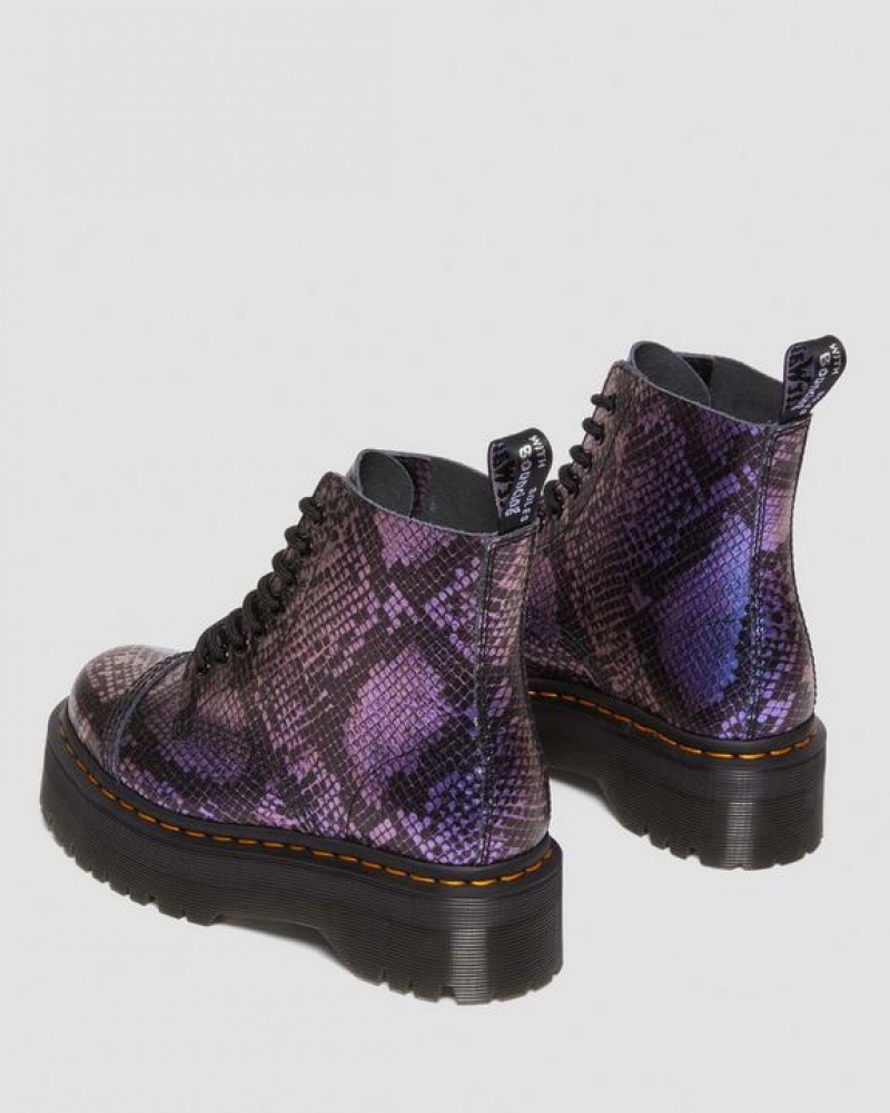 Women's Dr Martens Sinclair Snake Print Emboss Leather Platform Boots Black / Multicolor | Australia_Dr61242