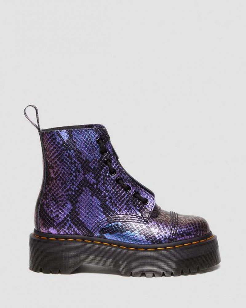 Women's Dr Martens Sinclair Snake Print Emboss Leather Platform Boots Black / Multicolor | Australia_Dr61242